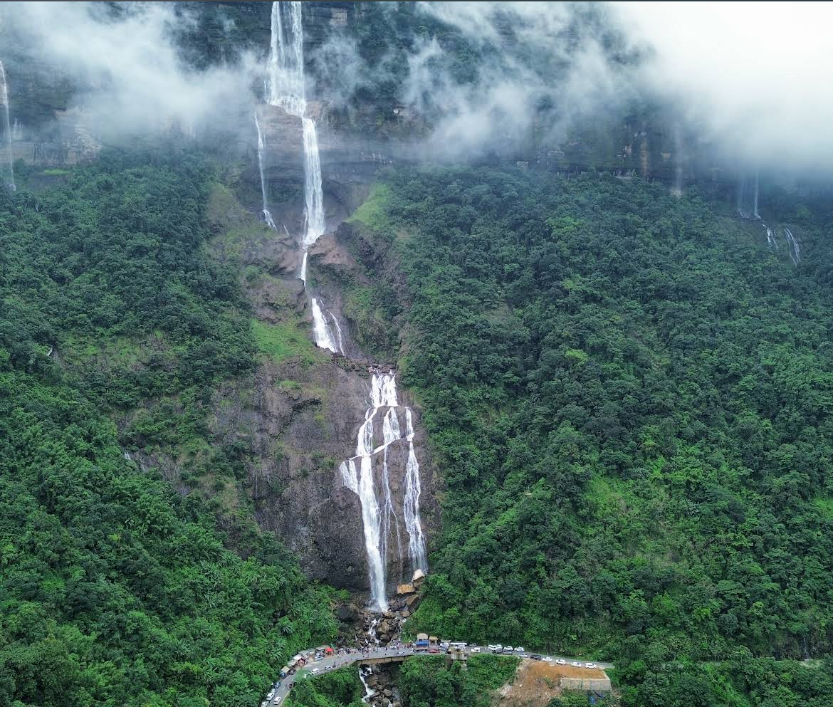 Kynrem Falls in Sohra, Meghalaya